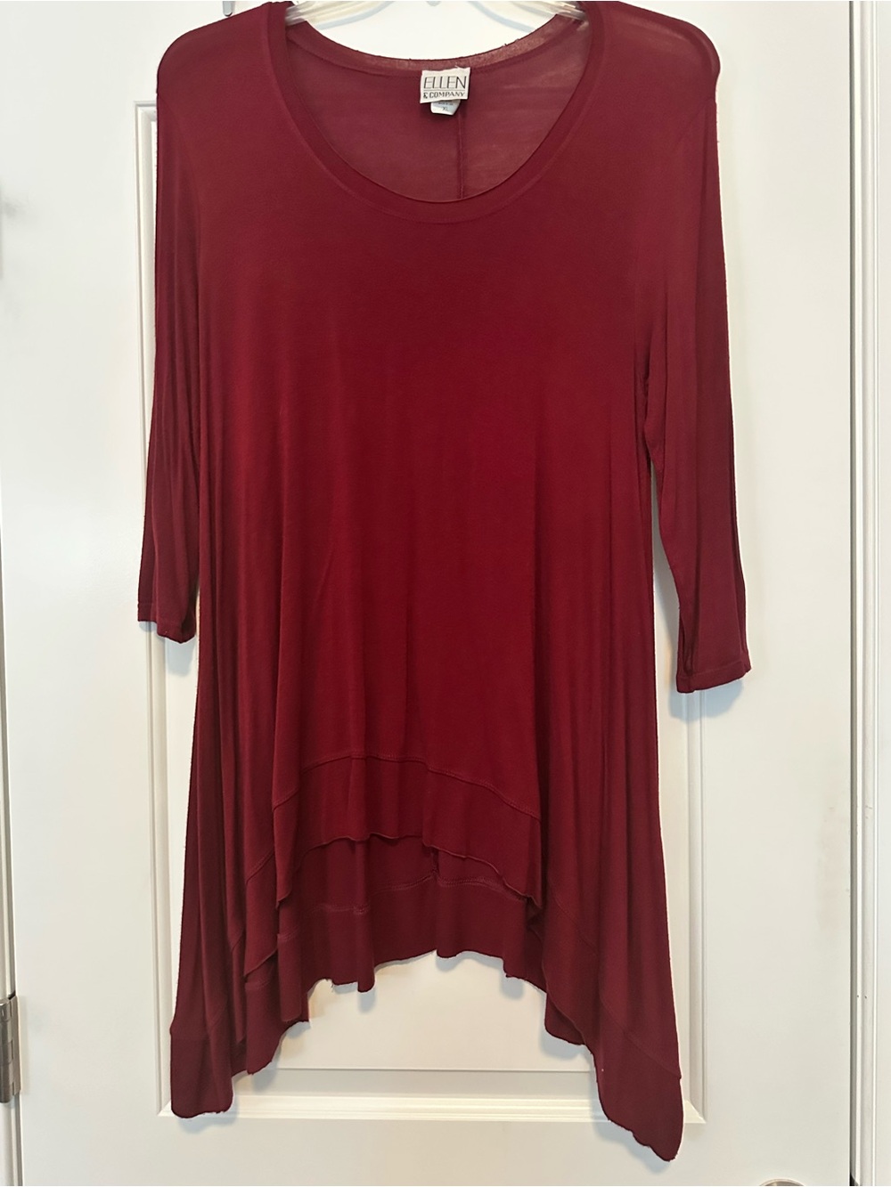 Ellen Tracy Burgundy Layered High-Low Tunic Top